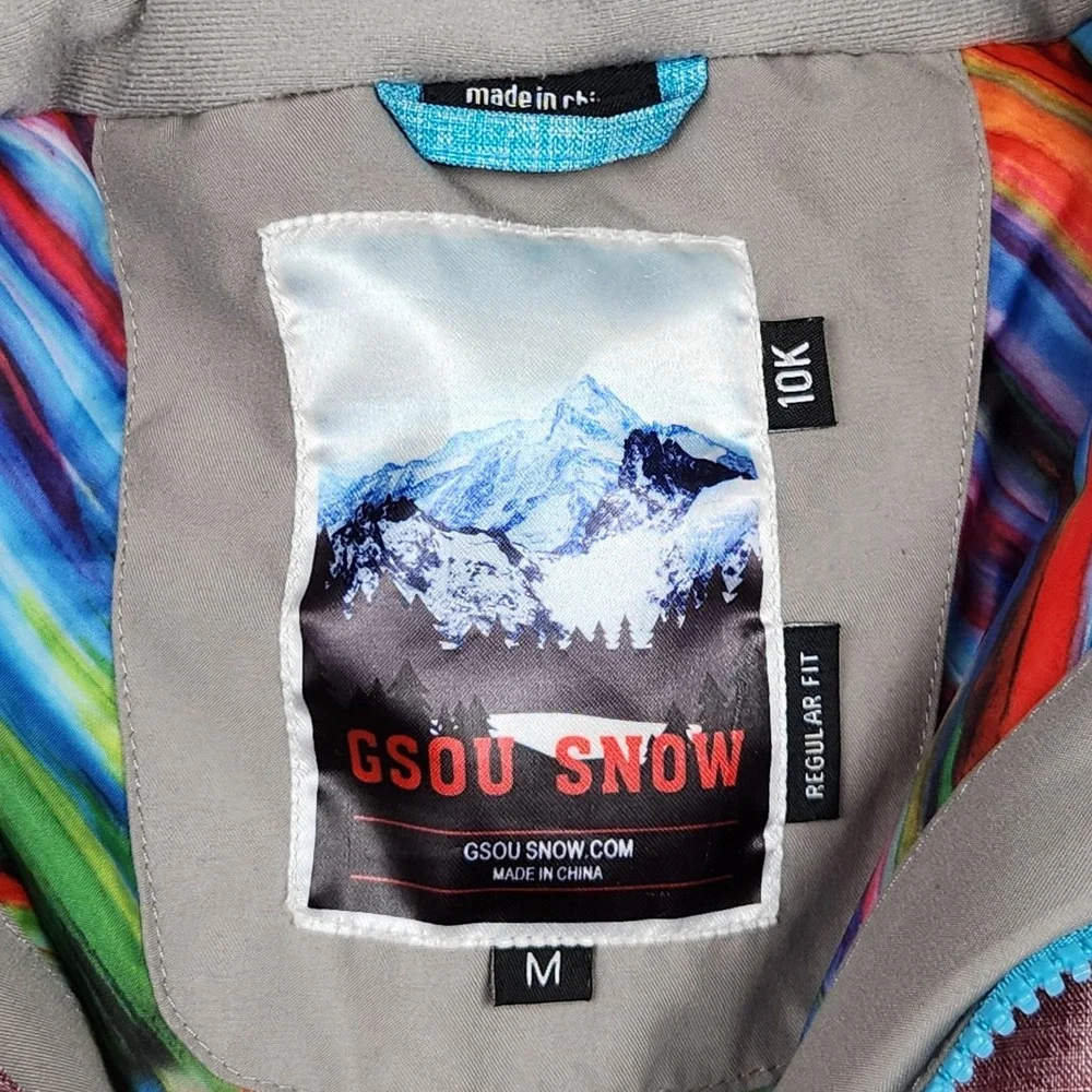 GSOU SNOW Jacket Womens Medium Pink Blue‎ Colorblock Ski Snowboard Hooded 10K